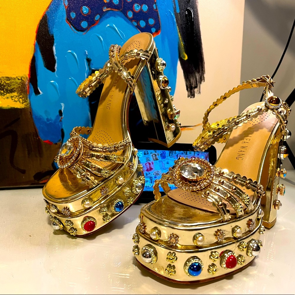 Akira  Azelia Wang Bejeweled Gold Sandle
